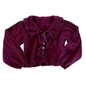 New Star Italy Burgundy 100% Cotton Ruffle Eyelet Lace Statement Collar Blouse S